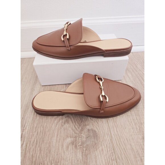 Loft Cognac Brown Faux Leather Slip On Horsebit Backless Flats Mules Shoes 10 - Picture 5 of 10